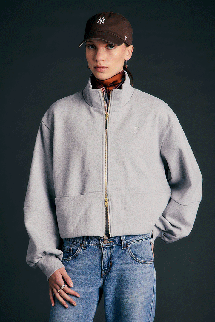 Runaway Zip Front Sweatshirt Grey Marle