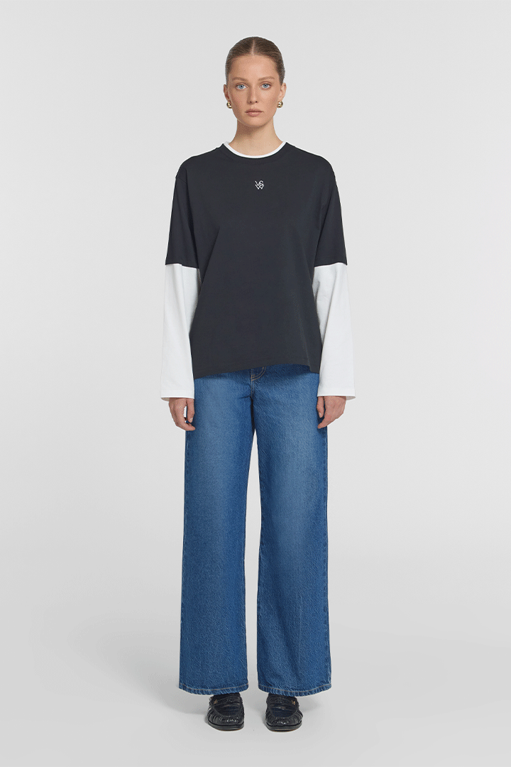 Maximus Long Sleeve Top Black/White