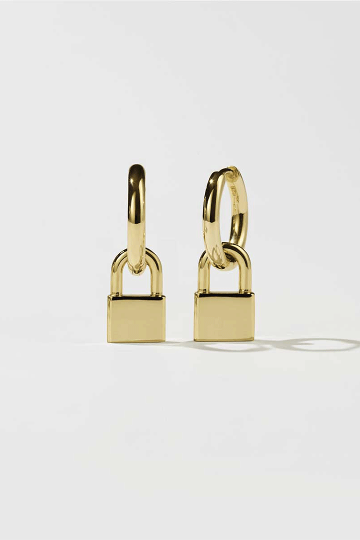 Locked Charm Earrings 23k Gold  Plated