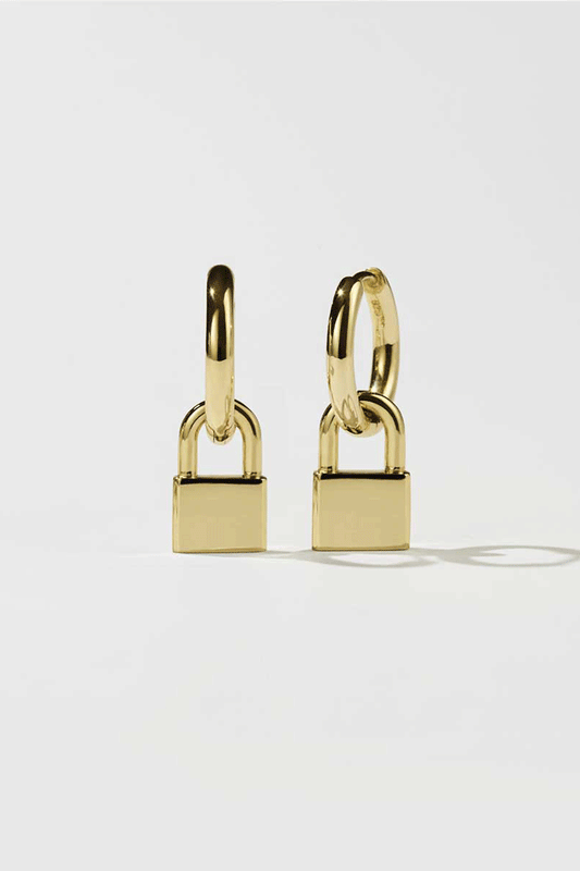Locked Charm Earrings 23k Gold  Plated