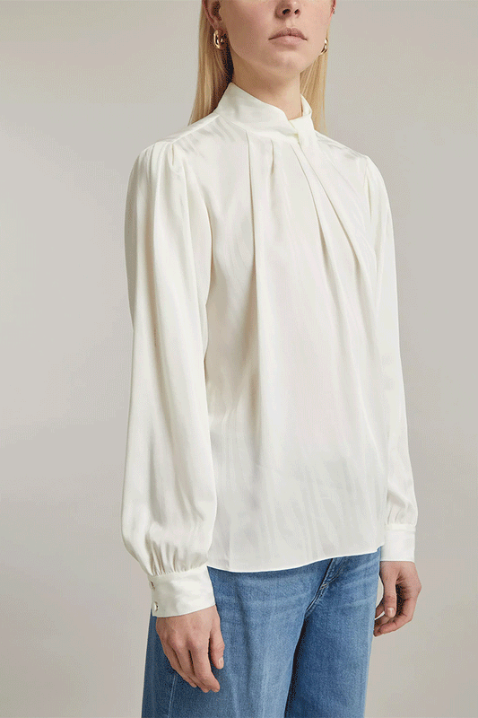 Knotted Mock Neck Silk Blouse