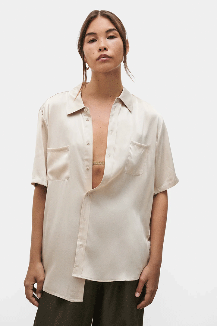 Short Sleeve Boyfriend Shirt - Hazelnut