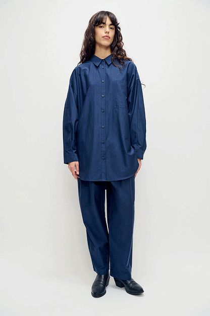 Cotton Silk Round Shirt Midnight