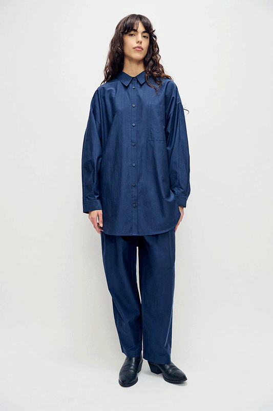 Cotton Silk Round Shirt Midnight
