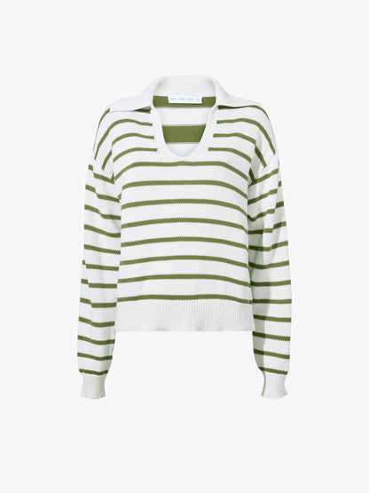 Stripe Murphy Sweater in Cotton Cashmere -  Chalk/Willow