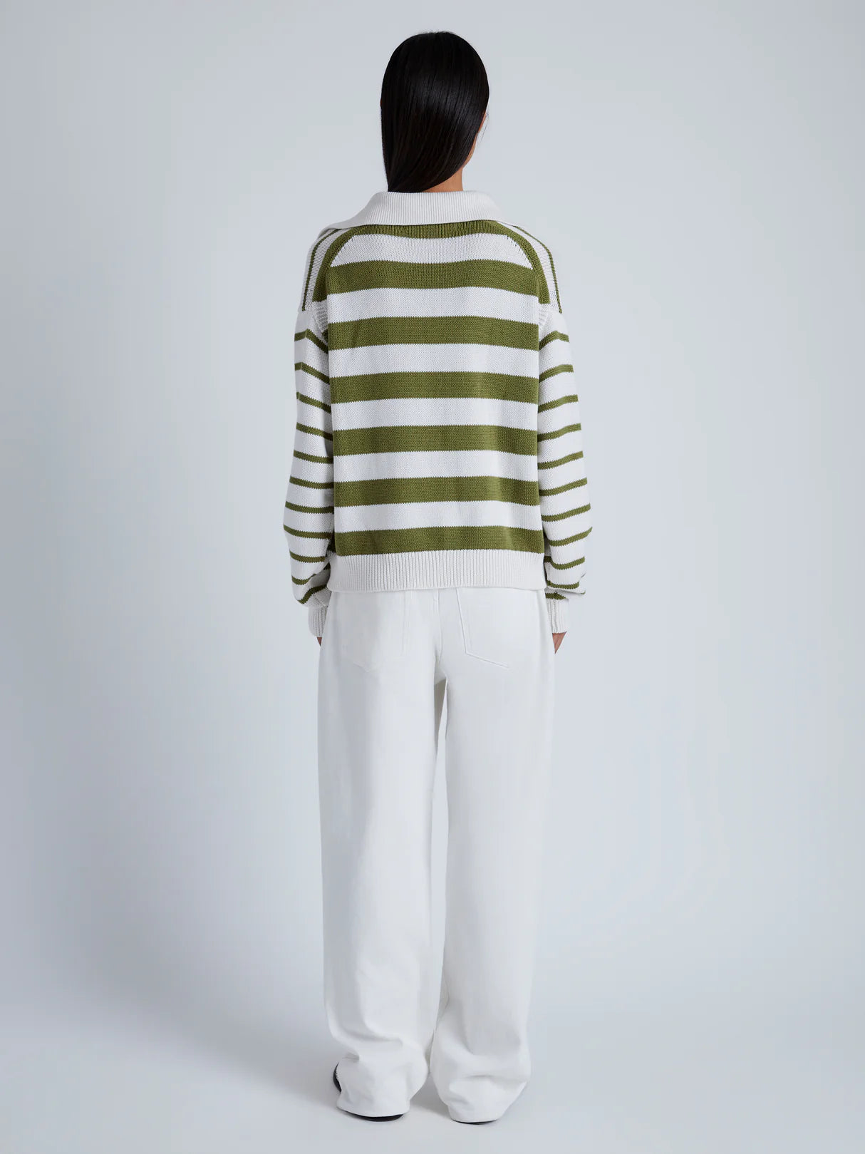 Stripe Murphy Sweater in Cotton Cashmere -  Chalk/Willow