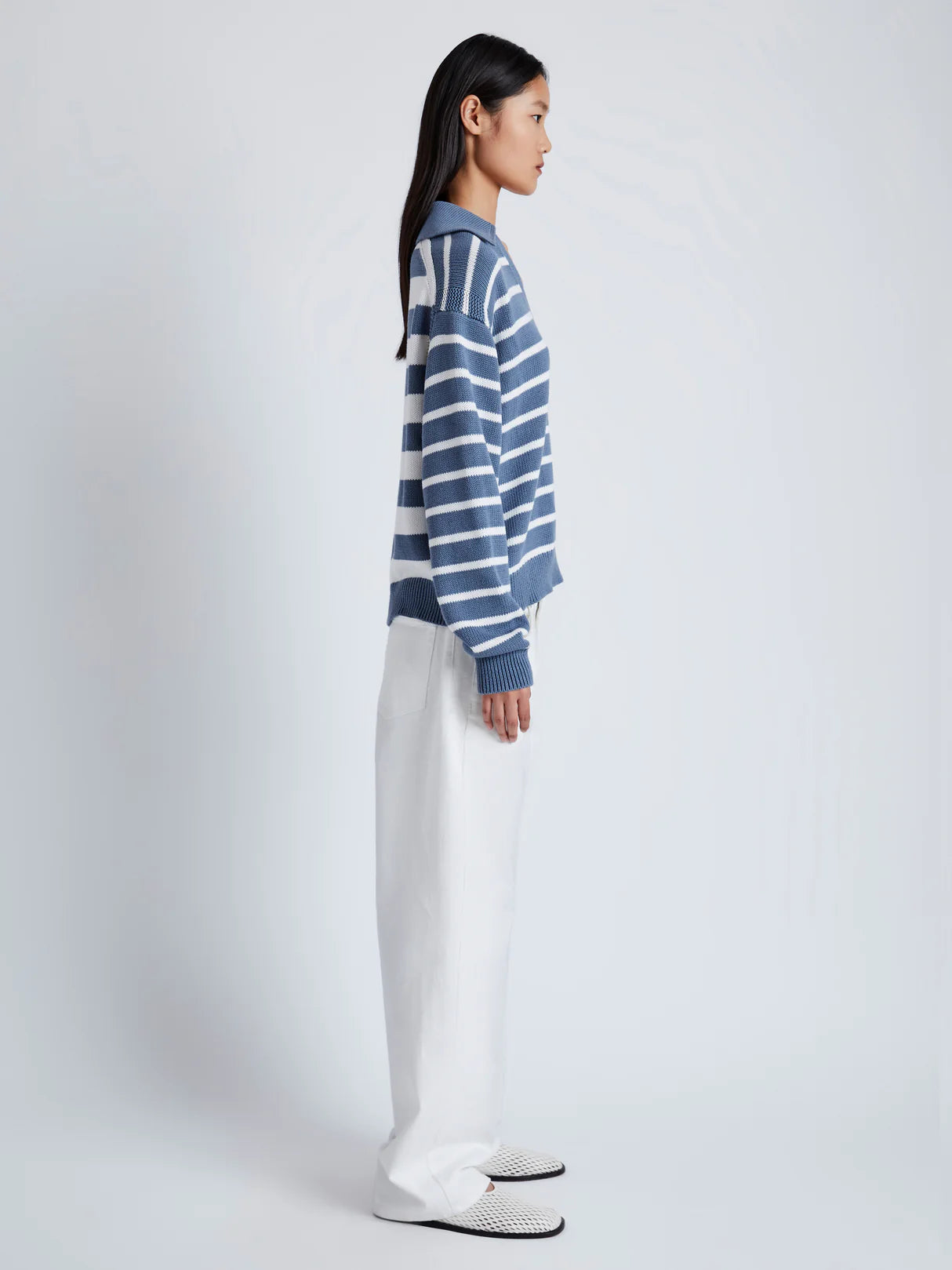 Stripe Murphy Sweater in Cotton Cashmere - Slate/Chalk