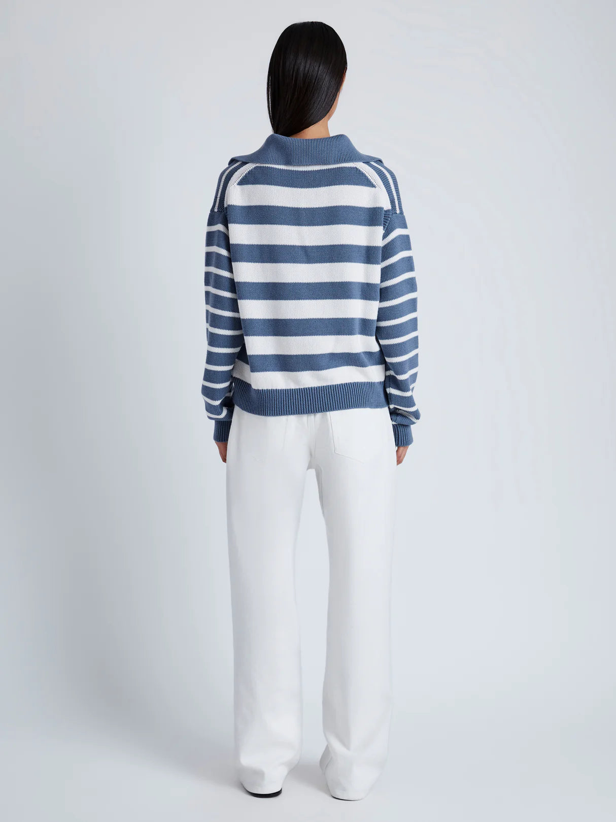 Stripe Murphy Sweater in Cotton Cashmere - Slate/Chalk