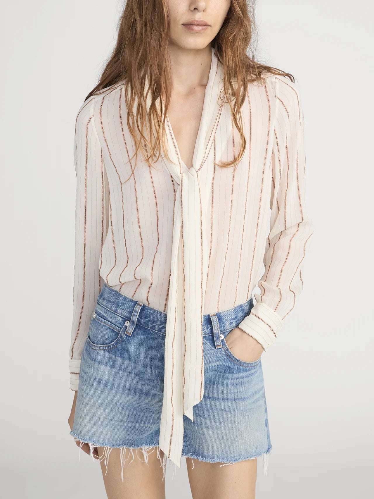 The Stripped Silk Tie Blouse Cream Multi