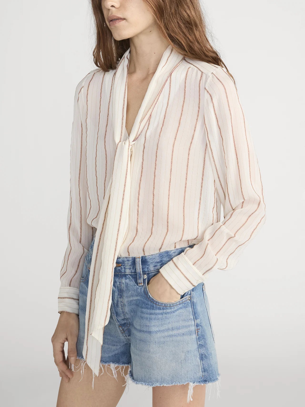The Stripped Silk Tie Blouse Cream Multi