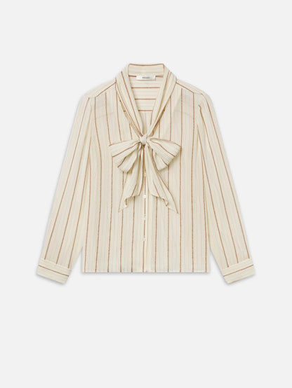 The Stripped Silk Tie Blouse Cream Multi