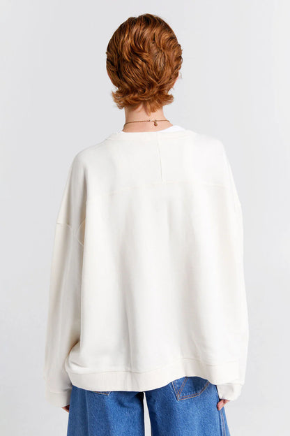 Embroidered Runaway Girl Crewneck Sweatshirt Ecru