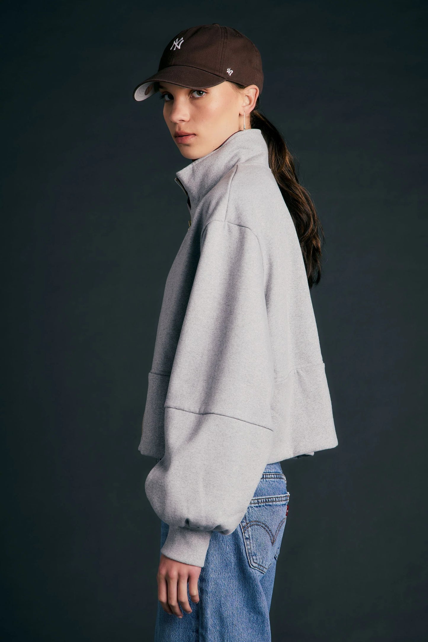 Runaway Zip Front Sweatshirt Grey Marle