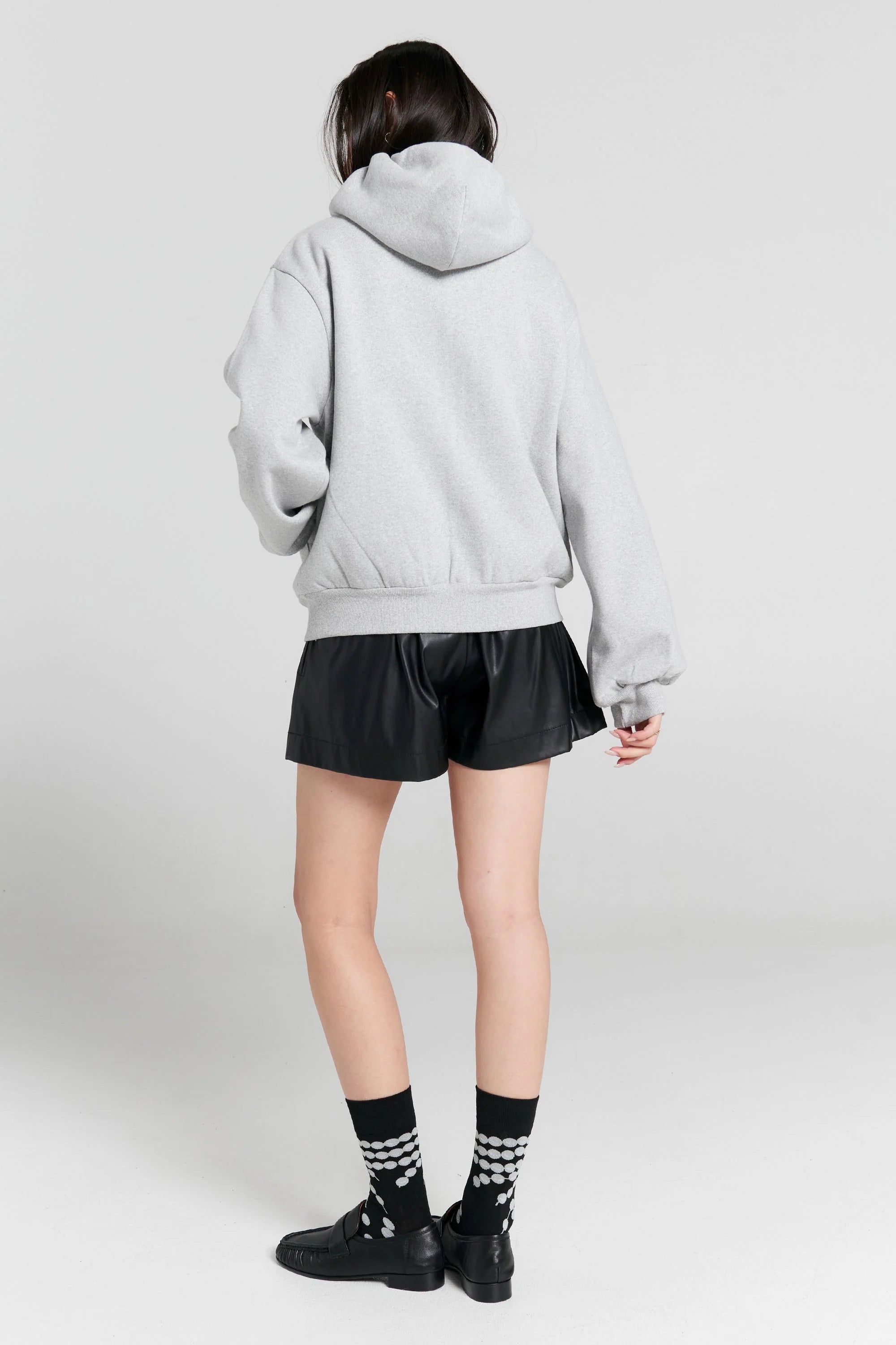 Runaway Girl Cropped Oversized Hoodie Grey Marle