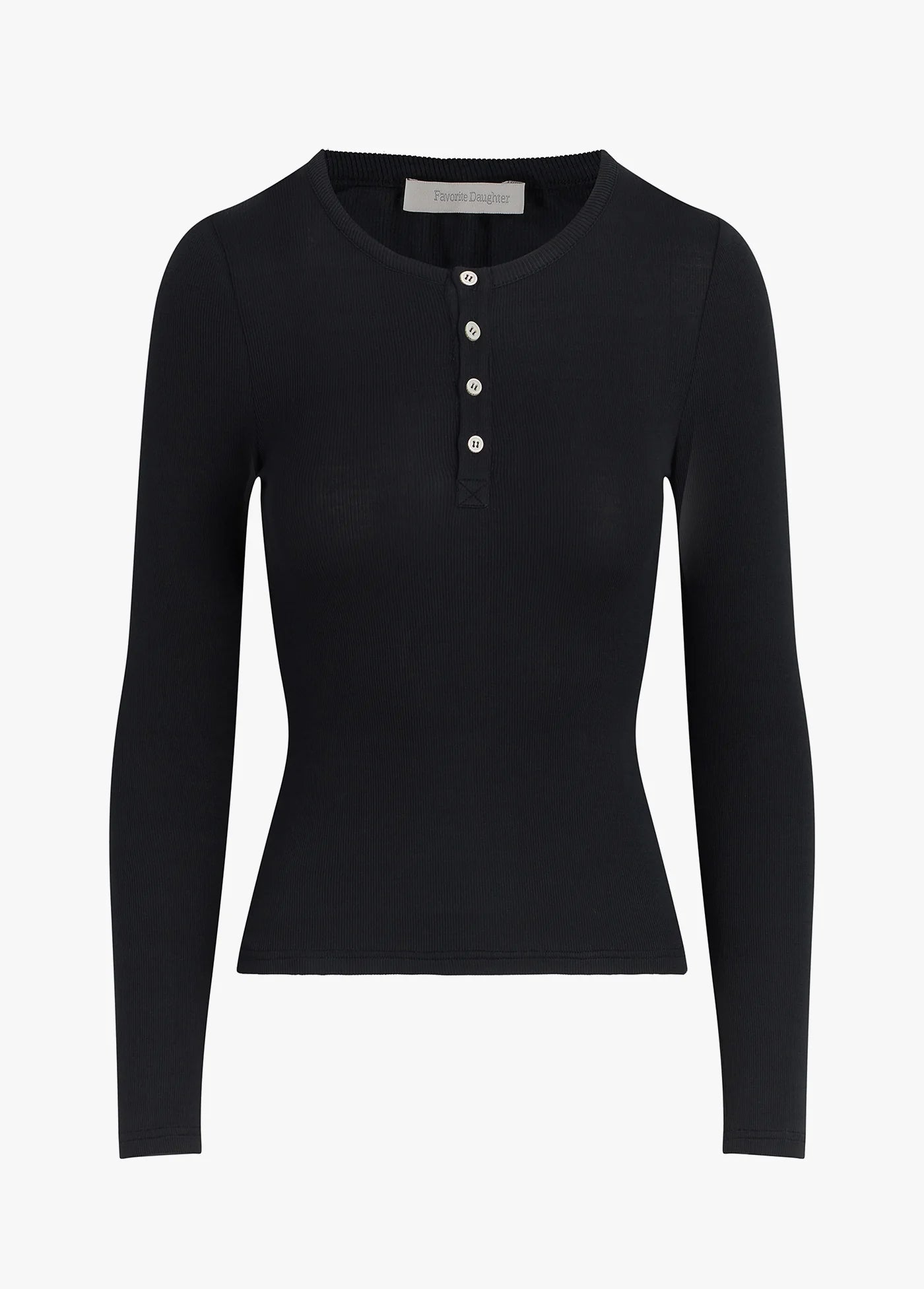 The Henley Ribbed Long Sleeve - Black