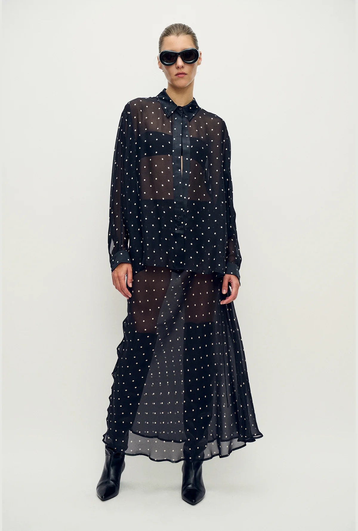 Chiffon Wrap Shirt Small Polka Dot