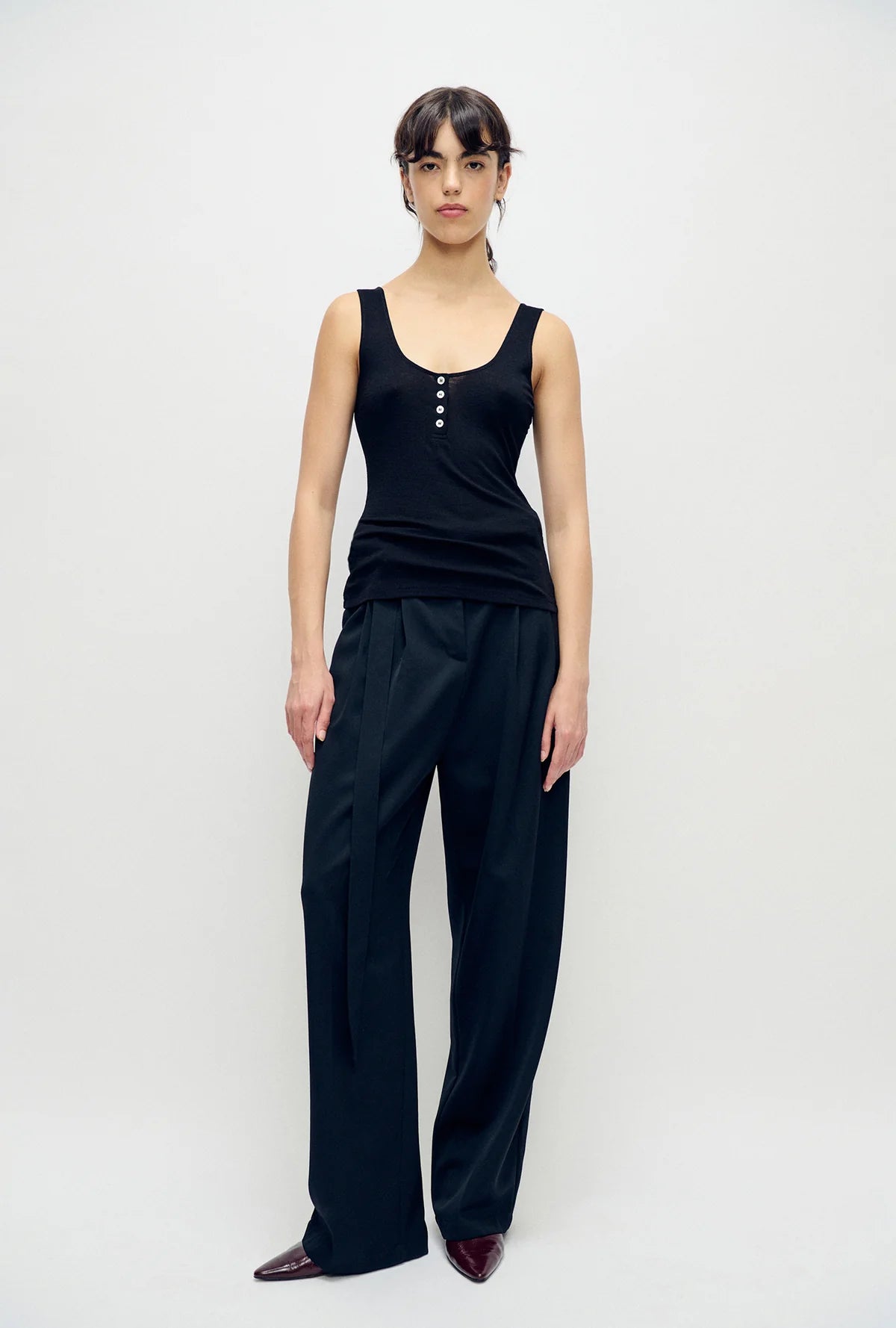 Merino Henley Tank Black
