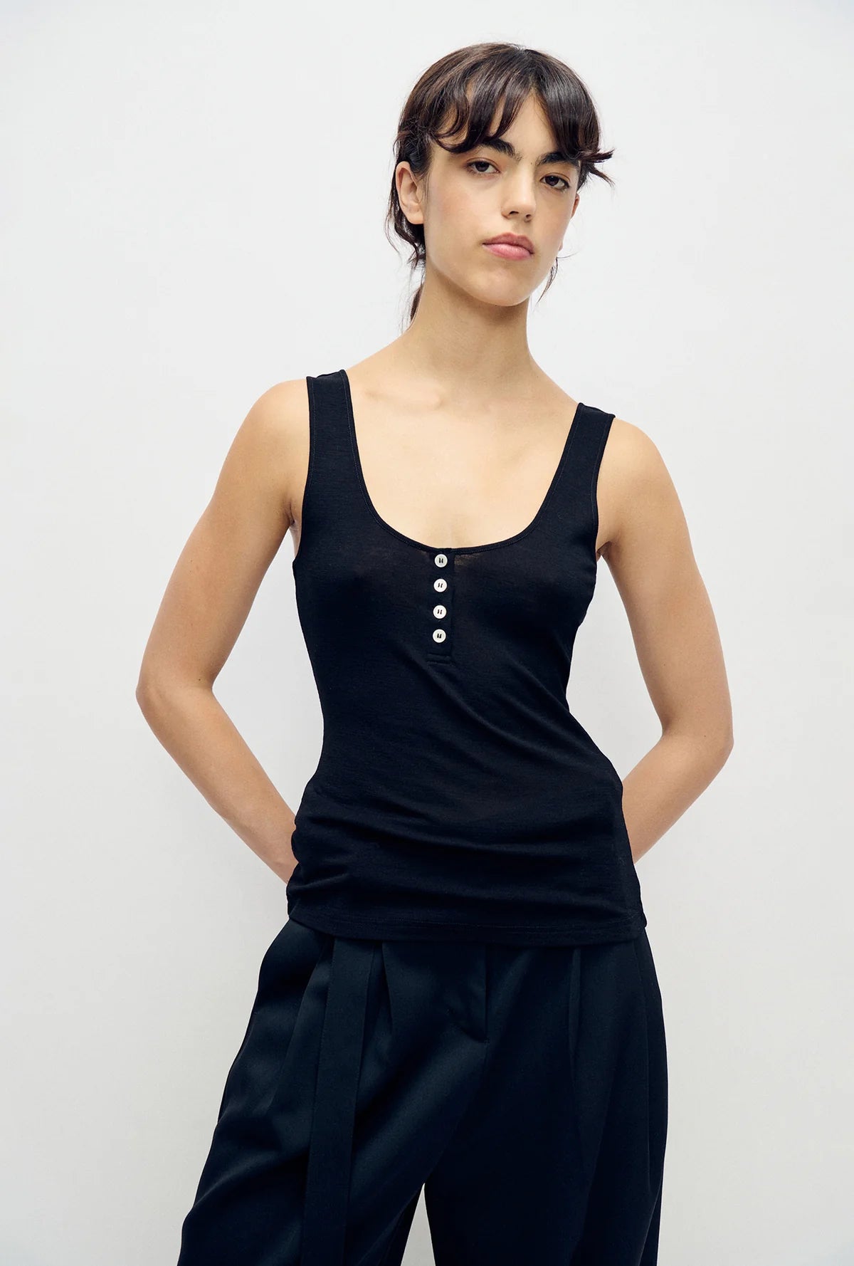 Merino Henley Tank Black