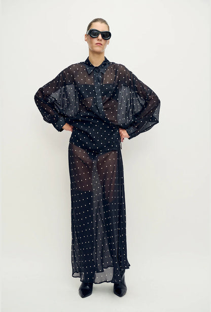 Chiffon Wrap Shirt Small Polka Dot