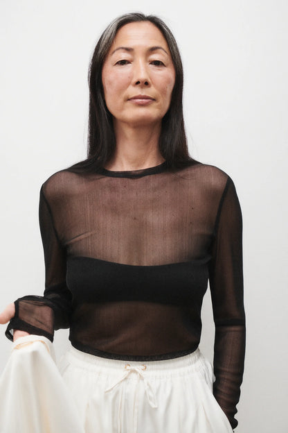 Mesh Long Sleeve Top Black